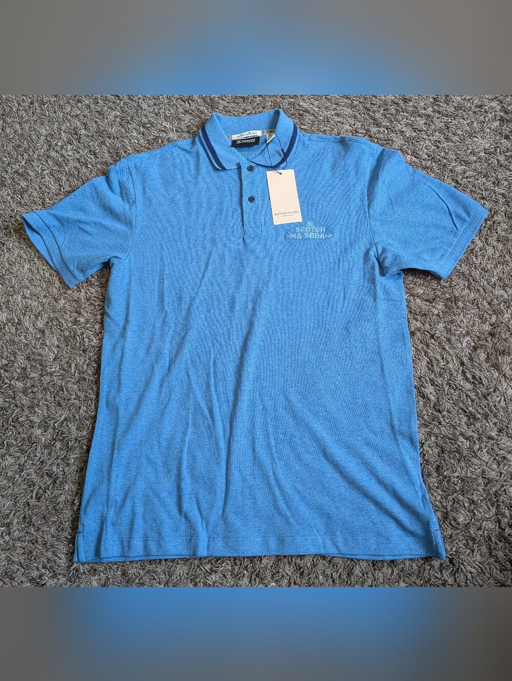NWT Scotch & Soda Smart Blue Heather Cotton Pique Polo Shirt Men's M